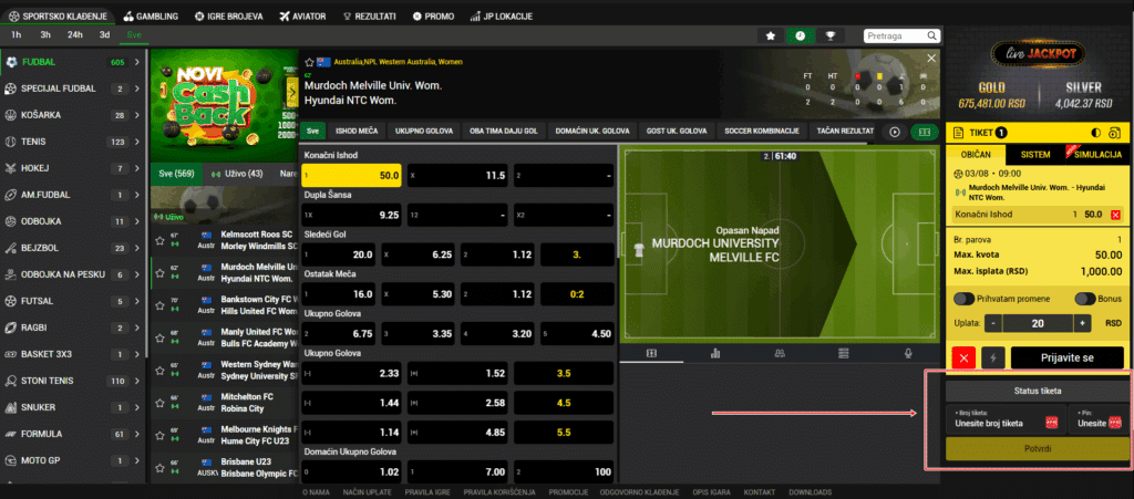 status tiketa soccer kladionica