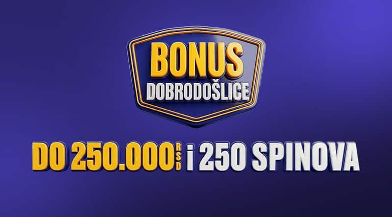 Mozzart bonus dobrodošlice do 250.000 RSD i 250 spinova