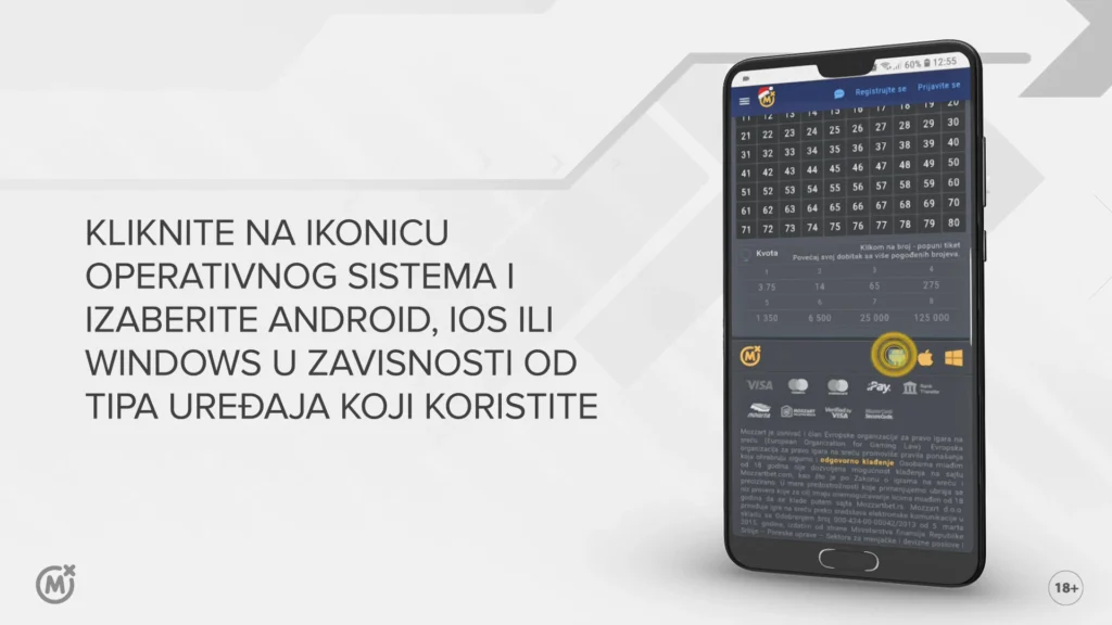 Screenshot dugmeta za preuzimanje Mozzart Android aplikacije sa zvaničnog sajta