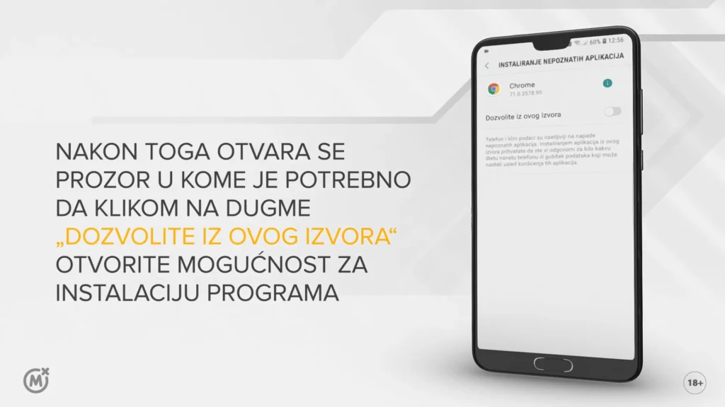 Screenshot omogućavanja instalacije aplikacija iz nepoznatih izvora na Android uređaju