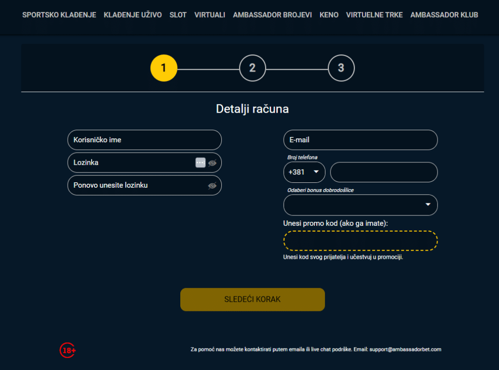 AmbassadorBet registracija