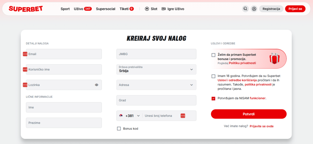 superbet kladionica registracija