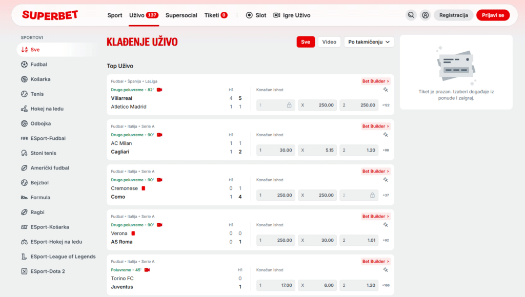 superbet uživo kladjenje